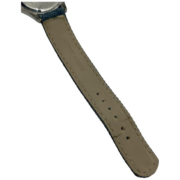 Y2K Denim Band Heart Watch Silver Tone Case Quartz Untested 90s Fashion - Picture 7 of 9